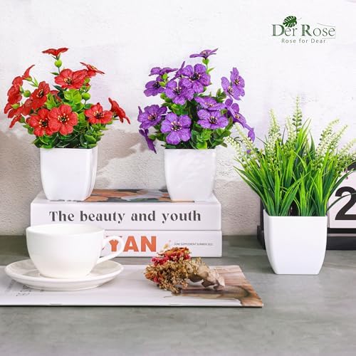 Der Rose 4 Pack Small Artificial Flowers in White Pots, Spring Home Decor - Image 2