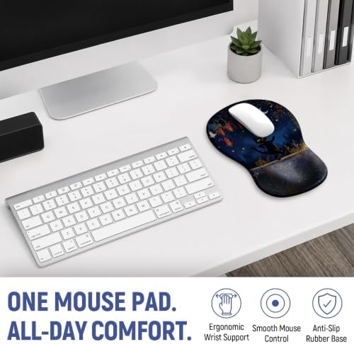 Ergonomic Mouse Pad with Wrist Rest, Gel Wrist Support, Starlit Cat - Image 7