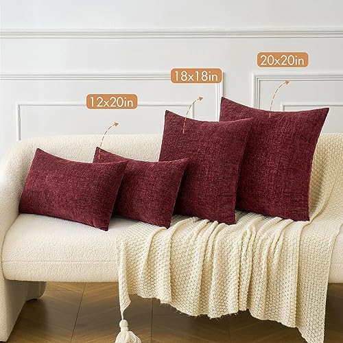 MIULEE Soft Chenille Throw Pillow Covers Burgundy 20x20 Inch Pack of 2 - Image 5