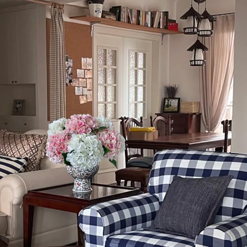 ZYTUYO 5 Pcs Pink/White Silk Hydrangeas Aritificial Flower Boho 20'' Faux Hydrangeas for Spring Indoor Home Decor Kitchen Living Room Baby Shower Outdoor Wedding Table Centerpiece - Image 5