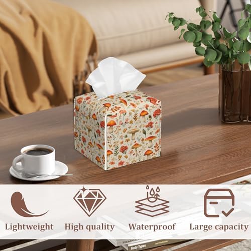 Cute Mushrooms Tissue Box Cover, 2Pcs Square PU Leather Tissue Box Holder for Bathroom Vanity Countertop, Bedroom Dresser, Office Desk or Night Stand Table - Image 5