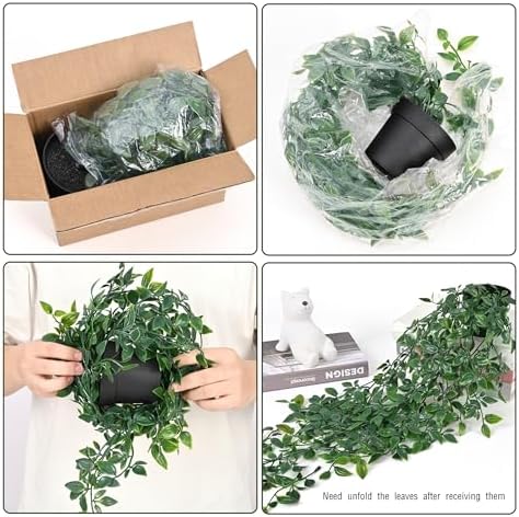 Waipfaru 2Pcs Fake Hanging Plants with Pot Eucalyptus Leaves Fake Vines - Image 5
