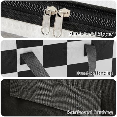 Ohocut Black and White Checkered Clothes Storage Bins, 100L Large Blanket Storage Bags 3 Pack, Closet Organizers and Storage Containers for Comforters, Bedding, Foldable Organizer with Handle - Image 6