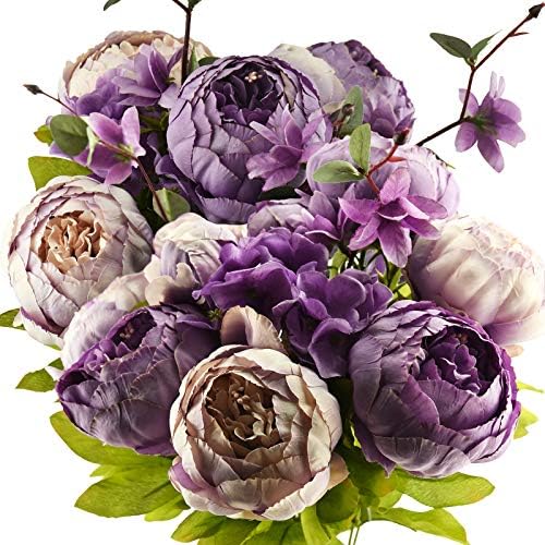 FiveSeasonStuff Dusty Purple & Greenery Artificial Peony Set of 2 by FiveSeasonStuff