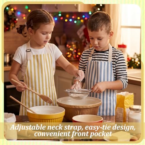Kids Apron for Cooking Adjustable Striped Kids Apron with Pockets - Image 5