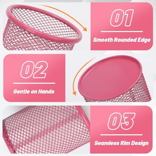 Segarty Pen Holer, 12 Pack Round Dark Pink Pencils Holder for Desk, Metal Mesh Pen Cup Container Marker Organizer Set for Office, School, Home, Desktop Storage and Organization - Image 3