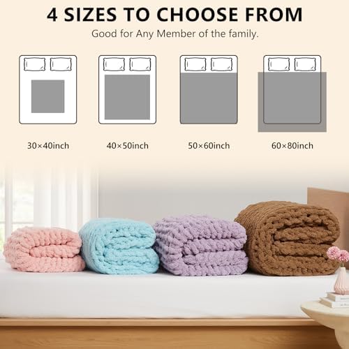 L'AGRATY Chenille Chunky Knit Blanket, Light Blue, 60x80, Heavyweight Throw Blanket for Home Decor - Image 4