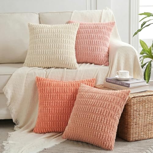 Fancy Homi 4 Packs Decorative Throw Pillow Covers for Living Room Couch Bed, Modern Farmhouse Boho Home Décor Accent Cushion Case, 20" x 20", Pink Series by Fancy+Homi