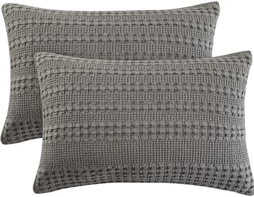 PHF 100% Cotton Waffle Pillow Shams Standard Size, 2 Pack 20" x 30" Soft Skin-Friendly Pillowcases, No Filling, Aesthetic Woven and Breathable Waffle Weave Pillow Case Covers for Bed, Dark Grey by PHF
