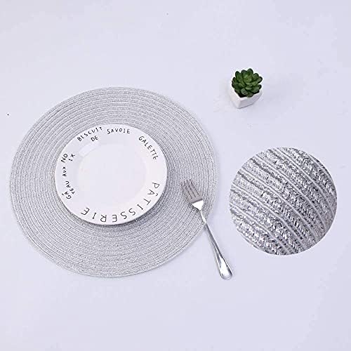 SHACOS Glitter Silver Placemats Set of 8 Sparkle Bling 15 inch Round Braided Table Mats Washable Place Mats for Dining Table Home Christmas Holiday Decor (Silver, 8) - Image 4
