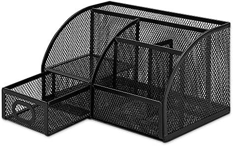 Amazon Basics Mesh Pen Holder and Desktop Desk Organizer, Office Caddy Storage for Writing Utensils, 9.1 x 5.9 x 5.5 inches, Black - Image 3