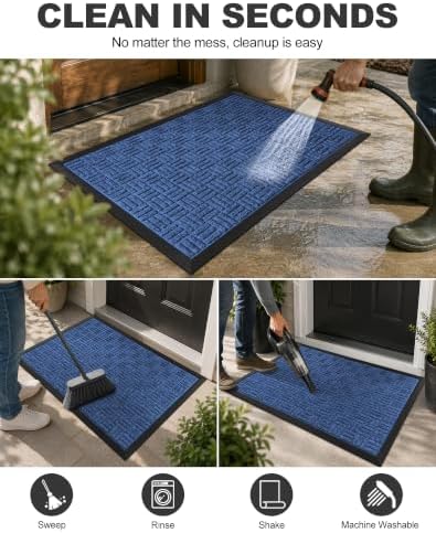 Mibao Front Door Mat Outdoor Entrance, 36" x 17" Heavy Duty Welcome Mat for Outdoor and Indoor, Waterproof Dirt Trapper Doormat, Super Absorbent Indoor Entryway Mat for Patio & Porch - Blue - Image 4