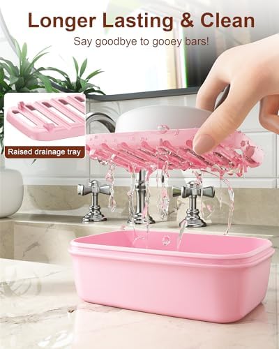 Quatish Leakproof Large Soap Dish with Lid & Draining Layer, Shatterproof Travel Bar Soap Holder Case Container, Portable Travel Size Toiletries Essentials for Camping, Gym, Bathroom, Pink - Image 3