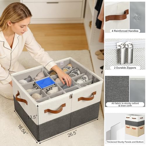 TOPIA HOME Shoe Organizer for Closet, Foldable Shoe Box with Adjustable Dividers and Clear Cover, Space Saving Shoe Storage Organizer Cabinet with Reinforced Handles, Fits 16 Pairs TP09WG - Image 2