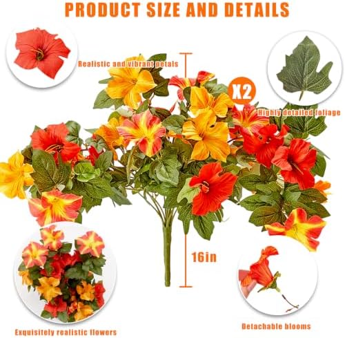 2Pcs Artificial Fall Fake Petunias Flowers Plants for Outdoor Decoration - Image 2