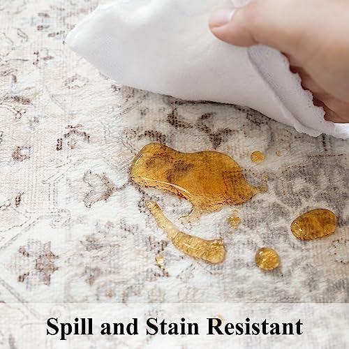 3x5 Living Room Area Rugs: Vintage Washable Non-Slip Rug for Bedroom Dining Room Soft Carpet for Nursery Kitchen Home Office Durable & Easy-Clean Design Perfect for Homes with Cats & Dogs(3x5 Beige) - Image 7