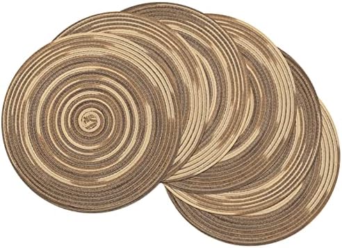 SHACOS Round Placemats Set of 6 Washable 15 inch Variegated Braided Round Place Mats Kitchen Table Mats (Rainbow Brown, 6) by SHACOS