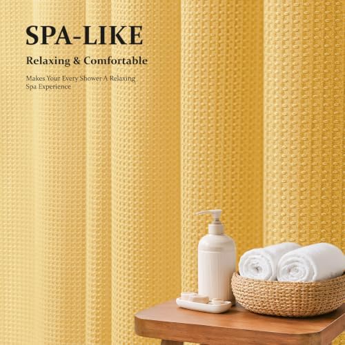 Dynamene Long Waffle Shower Curtain 256 GSM Heavy Fabric 72x78 Gold - Image 3