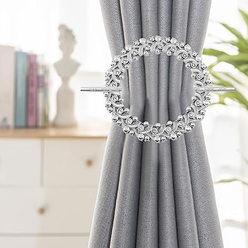 2 Pack Silver Curtain Tiebacks Round Drapery Holdbacks, 20 Crystals - Image 5