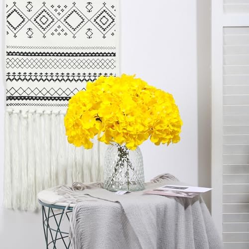 Fake Yellow Hydrangea Artificial Flowers - Faux Silk Hydrangeas Flowers Heads with Stems Real Touch for Home Wedding Party Table Decor(Yellow,Pack of 10) - Image 3