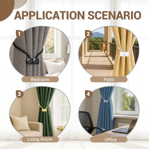 Hion Magnetic Curtain Tiebacks Beige 6pcs, Curtain Holdbacks Hooks Holders - Image 4