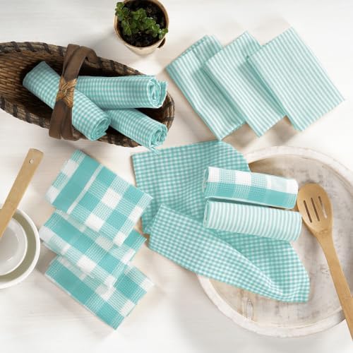 LANE LINEN 100% Cotton Kitchen Dish Cloths, Ultra Soft Absorbent Quick Drying Dish Towels, Multiweave Wash Cloths Dish Towel Sets, 12x12 Inches, 12 Pack - Aqua - Image 4