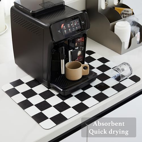 Ohocut Checkered Dish Drying Mat for Kitchen Counter, Coffee Bar Station Accessories, Retro Cute Aesthetic Modern Absorbent Drainer Mat Kitchen Drying Mat Easy Clean, Black 12" x 19" - Image 4