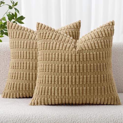 MIULEE Euro Sham Corduroy Decorative Throw Pillow Covers 22x22 Khaki by MIULEE