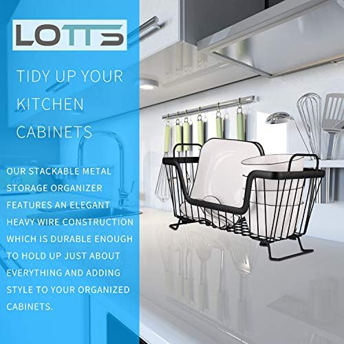 LOTTS Stackable wire basket for pantry, Metal Pantry basket, Storage Organizer Bin with Handles, Fruit basket for Kitchen Cabinets, Pantry, Closets, Bedrooms, Bathrooms (12.6×6.5×7.6")- 2 Pack - Image 5