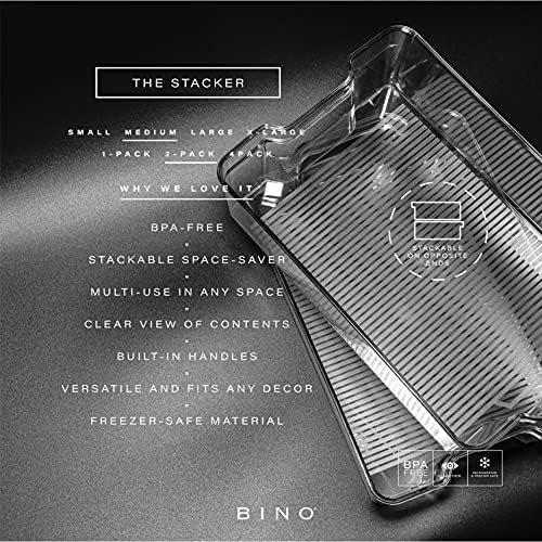 BINO | Stackable Storage Bins, Medium - 2 Pack THE STACKER COLLECTION Clear Plastic Built-In Handles BPA-Free Containers for Organizing Kitchen Pantry Multi-Use Organizer Bins - Image 2