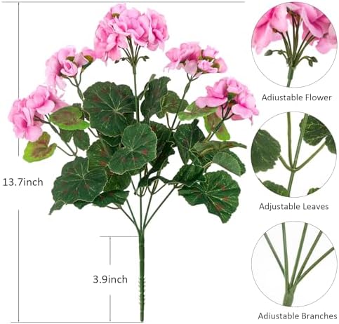 4PCS Fake Flower Artificial Geranium,Artificial Flowers for Outdoors, Geraniums Artificial Flowers Realistic,Artificial Geraniums for Outdoors Fake Plant Decoration((Pink) 14.4" - Image 2