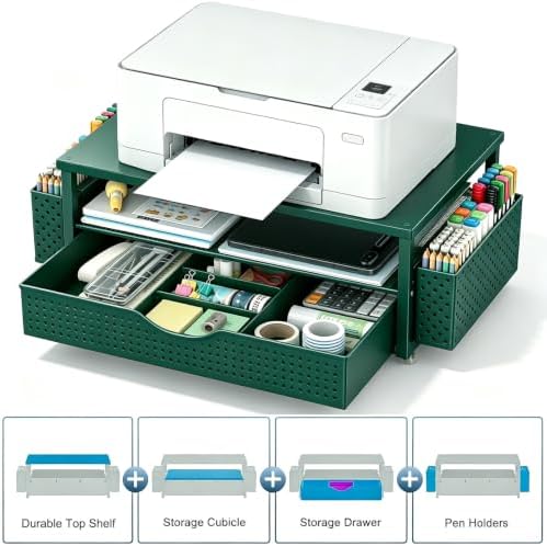Spacrea Computer Monitor Stand with Drawer and 2 Pen Holders, Green - Image 2