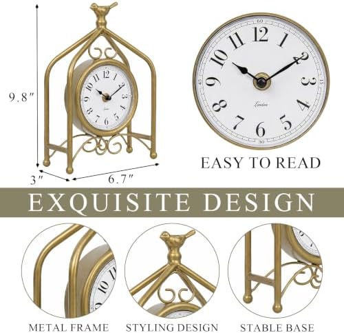 EMAX HOME Silent Desk Clock 9.8", Vintage Metal Frame Mantel Clock - Image 3