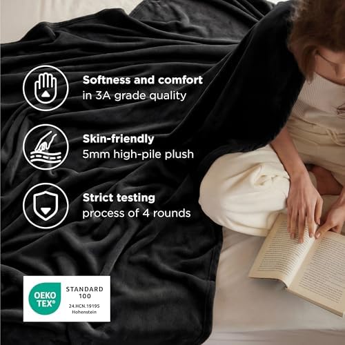 Bedsure Soft Cozy Warm Fleece Twin Blanket for Bed 300GSM Black 60"x80" - Image 3