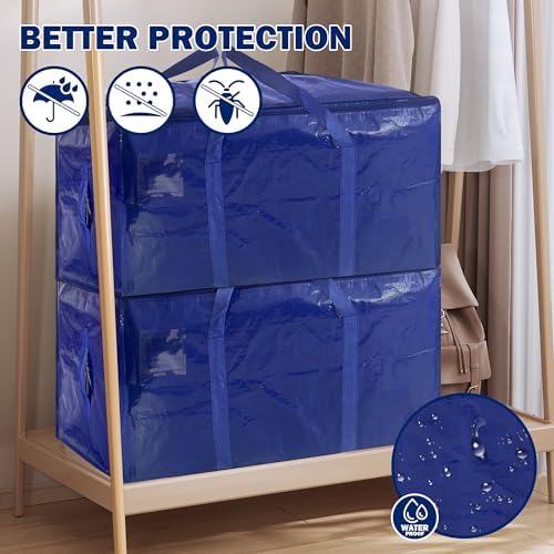 12 Pack Extra Heavy Duty Large Moving Bags with Strong Zipper & Carrying Handles, Sturdy Clothes Storage Bag Totes Bins, Packing Bags Moving Boxes College Moving Supplies, Dark Blue - 33 gal - Image 4