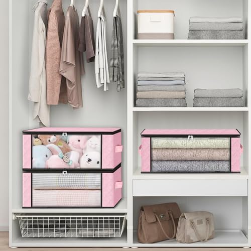 HomeHacks 3-Pack Clothes Organizer Storage Bags, 35L Storage Bins, Pink - Image 6