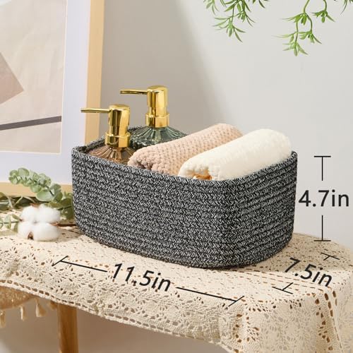 MiniArk Small Storage Baskets for Organizing | Closet Organizer Bins | Shelf Toy Basket | Woven Rope Baskets | Cube Decorative Box | Shallow Basket | 11.5x7.5x4.7” | 4 Packs Dark Gray - Image 3