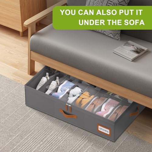 homyfort Shoe Organizer Under Bed, Fits 32 Pairs, Under bed Shoe Storage Boxes with Study Handles and Clear Cover, zapateras organizer for shoes, set of 2 - Image 7