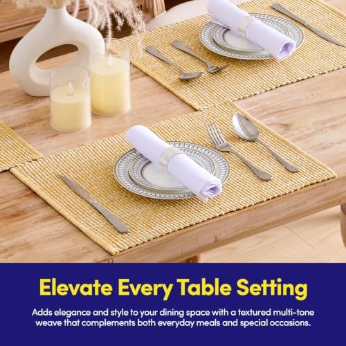 Sweet Home Collection 100% Cotton Placemats for Dining Room Rectangle Two Tone Woven Fabric 13" x 19" Soft Durable Table Mat Set, Set of 6, Gold - Image 2
