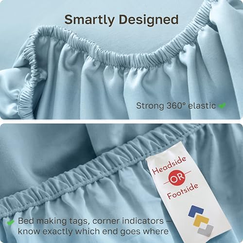 California Design Den 100% Cotton Sateen Queen Bed Fitted Sheet, Sky Blue - Image 5