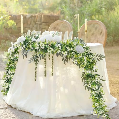 6FT Eucalyptus Garland with Flowers, 8 Pack Artificial Greenery Garland Hanging Faux Eucalyptus Garland Suitable for Table Wedding Backdrop Arch Wall Party UV Protected Indoor Outdoor Decor - Image 2