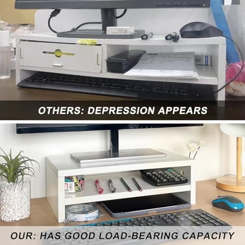 2 Tiers Monitor Stand 16.7” Computer Monitor Riser White, Wooden Monitor Riser for PC Screen/Printer Desktop Organization - Image 3