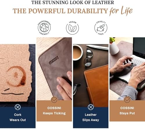 Cossini XL Desk Pad - Large Vegan Leather Desk Mat (17 x 36) - Buttery Smooth Writing, Damage Blocking, Non-Slip, Waterproof - Home Office Computer Desk Protector Blotter Laptop Keyboard Mouse Pad - Image 6