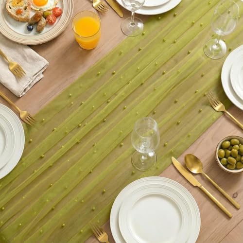 Artoid Mode 6-Pack Pearl Green Gauze Table Runner 10FT Home Decor - Image 5