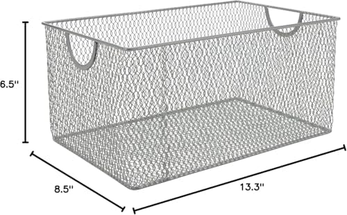 YBM HOME Kitchen Pantry Organizer Mesh Wire Storage Basket for Shelves, Pantry, and Cabinets, Multipurpose Steel Wire Basket for Organizing Office, Household, 14.5 x 9 x 7 in, Pack of 2 - Image 2