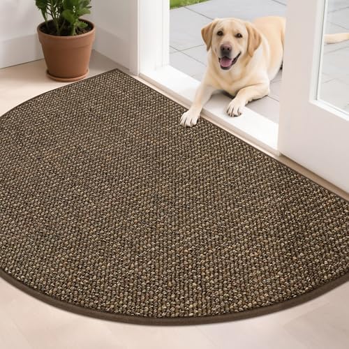 BEQHAUSE Dirt Trapper Door Mat 32" x 48" Half Circle Non Slip Rugs, Brown by BEQHAUSE