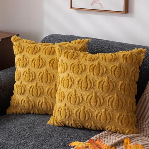 DFXSZ Fall Pillow Covers 16x16 2Pcs Yellow Pumpkin Fall Decoration for Home by DFXSZ