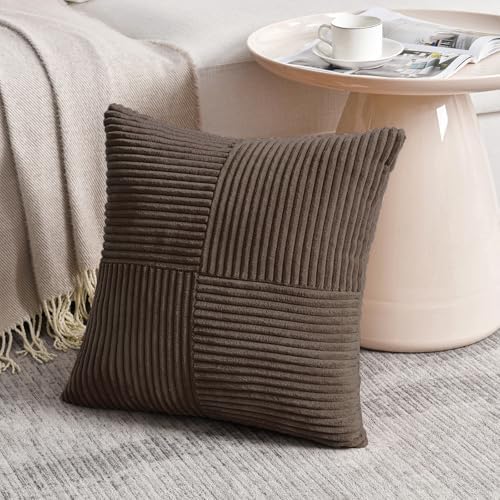 Fancy Homi 2 Packs Dark Brown Decorative Throw Pillow Covers 20x20 Inch for Living Room Couch Bed Sofa, Rustic Farmhouse Boho Home Decor, Soft Corss Corduroy Patchwork Accent Cushion Case 50x50 cm - Image 2