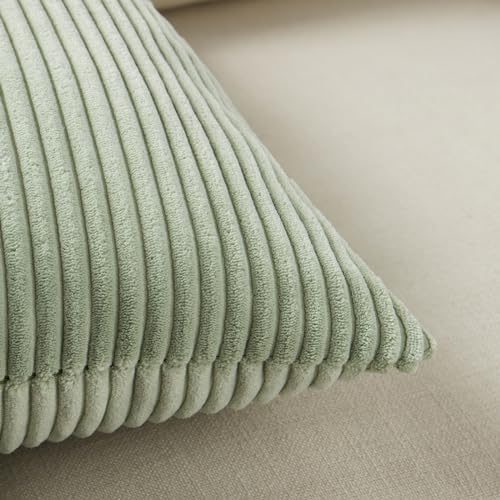 Fancy Homi 2 Packs Sage Green Big Decorative Throw Pillow Covers 24x24 Inch for Living Room Couch Bed, Rustic Farmhouse Boho Home Decor, Soft Corss Corduroy Patchwork Accent Cushion Case 60x60 cm - Image 5