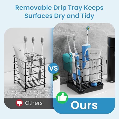 Toothbrush Holders, Bathroom Storage Organizer with Small Box,Black,3 Slots - Image 4